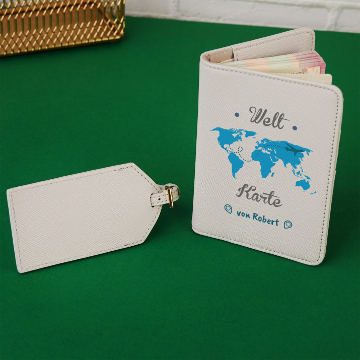 Weltkarte - Reisepasshülle mit Aufdruck
